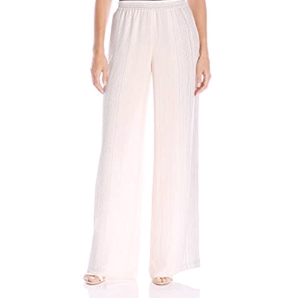 Think black and pink-stripe wide-legged pants